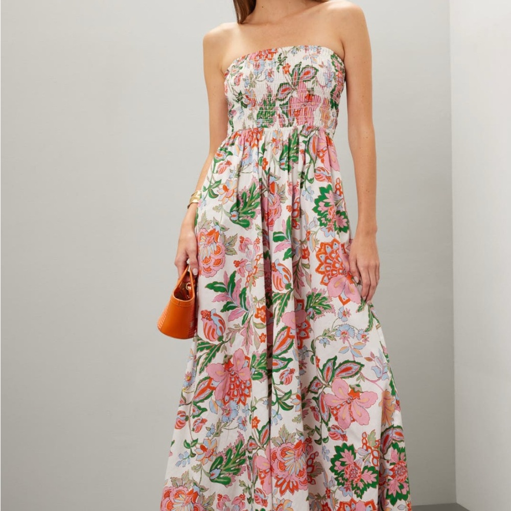 Misa Los Angeles Strapless Floral Dress - Pink and Green